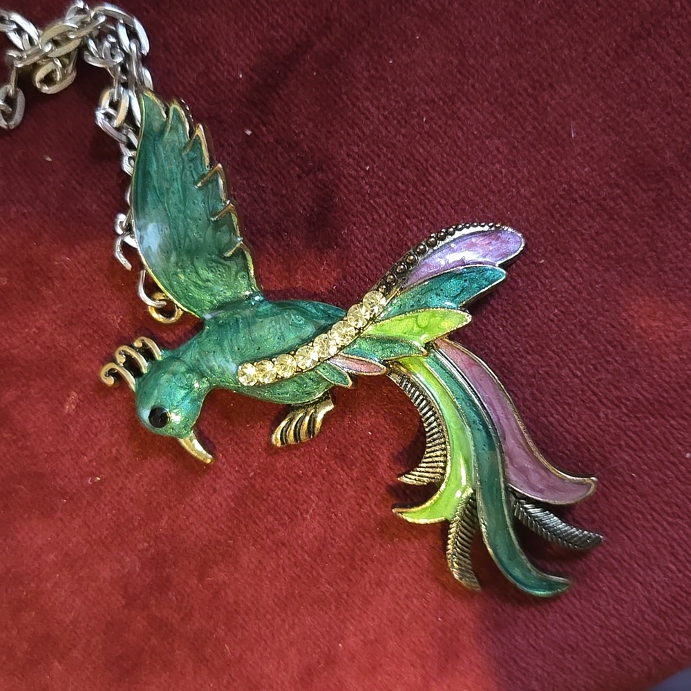 Vintage Y2k Colorful Phoniex Bird Pendant Necklace - Picture 4 of 5